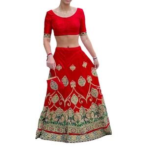 Red Indian Lehenga Choli Outfit Hindu Bride Medium